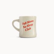 10oz ceramic Emotional Support Diner Mug with bold red text, ideal astrology-themed gift for parents and caregivers. Full Moon, No Sleep. Zodiac gift, new parents, sleepless, gift for mom and dad