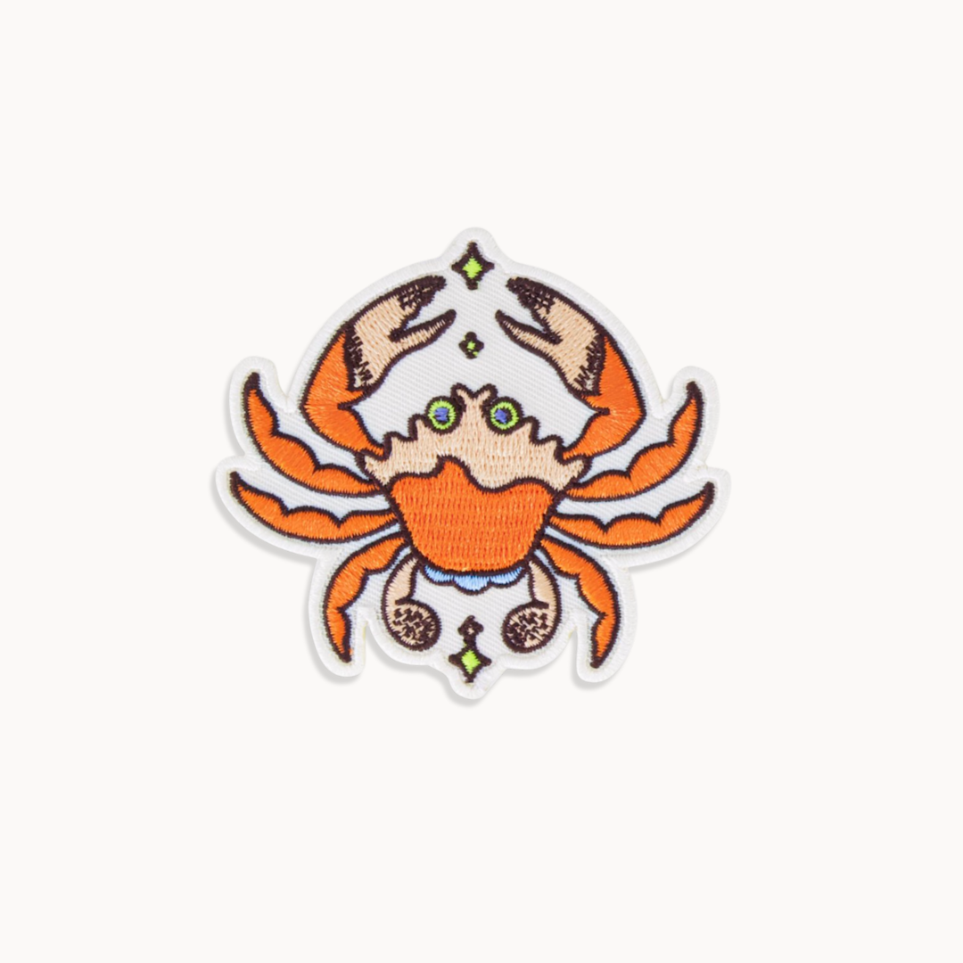 Iron-on embroidered zodiac patch, celestial astrology gift for bags, jackets, or DIY clothing projects, kids, adults, cancer