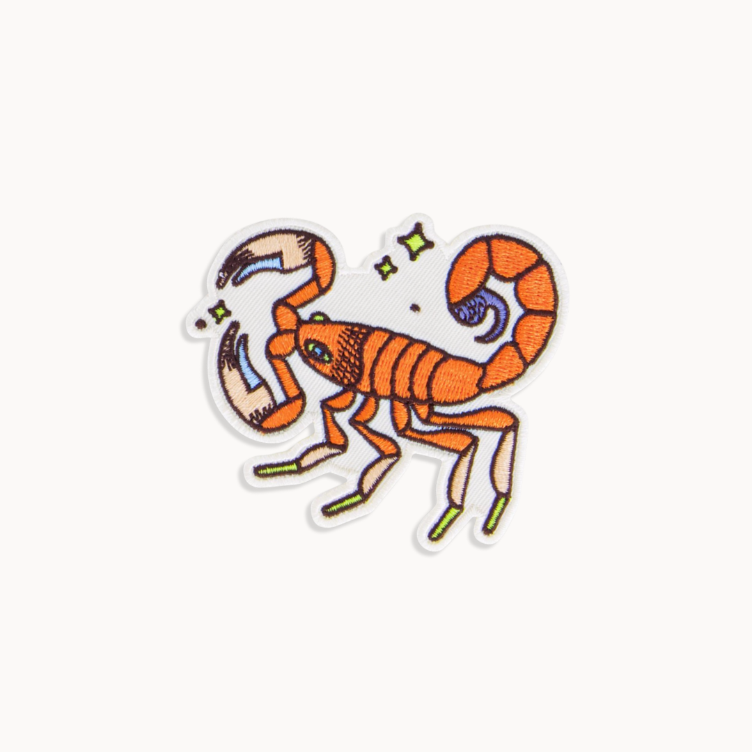 Iron-on embroidered zodiac patch, celestial astrology gift for bags, jackets, or DIY clothing projects, kids, adults, scorpio