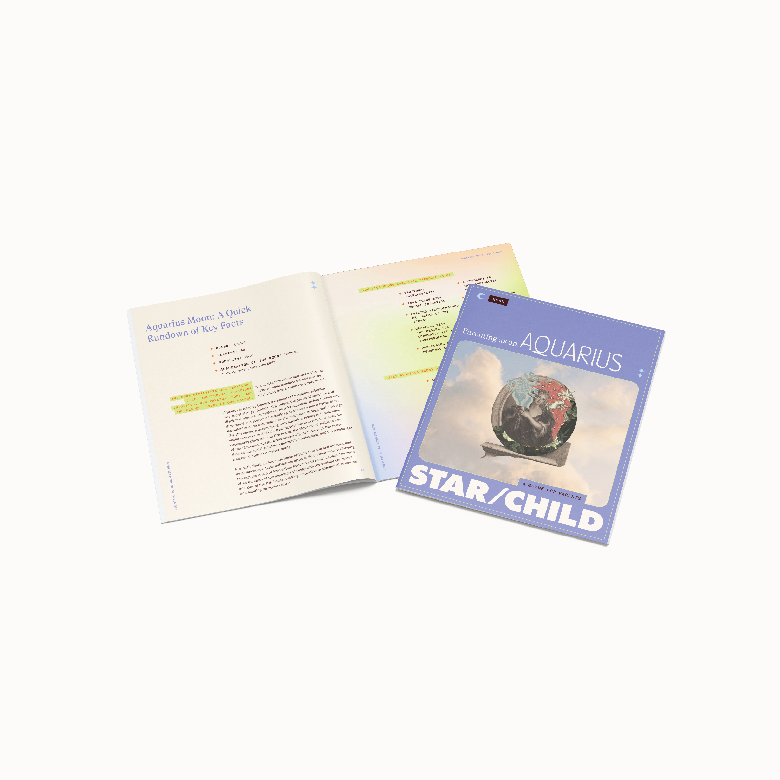 Parents Digital Moon Guide PDF open spread with cover featuring a beautiful design and soft tones