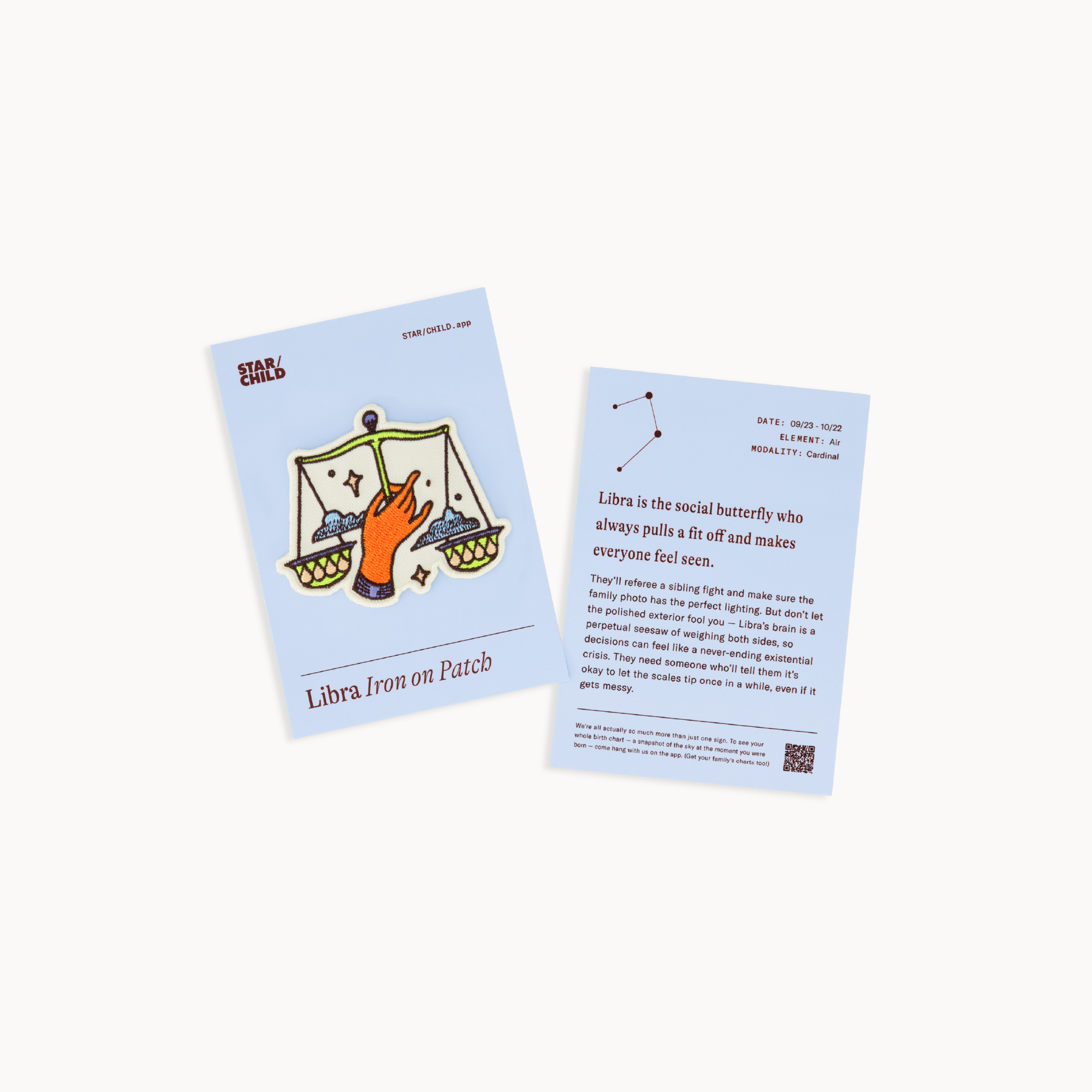 Iron-on embroidered zodiac patch, celestial astrology gift for bags, jackets, or DIY clothing projects, kids, adults, libra