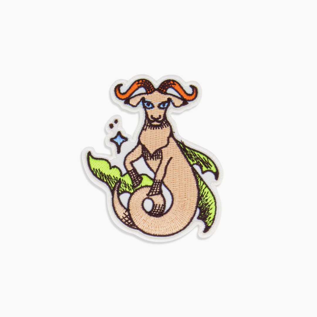 Iron-on embroidered zodiac patch, celestial astrology gift for bags, jackets, or DIY clothing projects, kids, adults, Capricorn