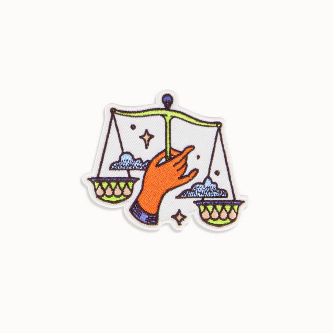 Iron-on embroidered zodiac patch, celestial astrology gift for bags, jackets, or DIY clothing projects, kids, adults, libra