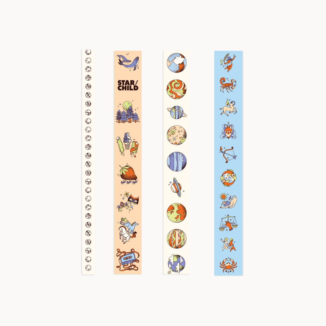 Washi Tape Set Planets Zodiac Fun Moon Cycle 