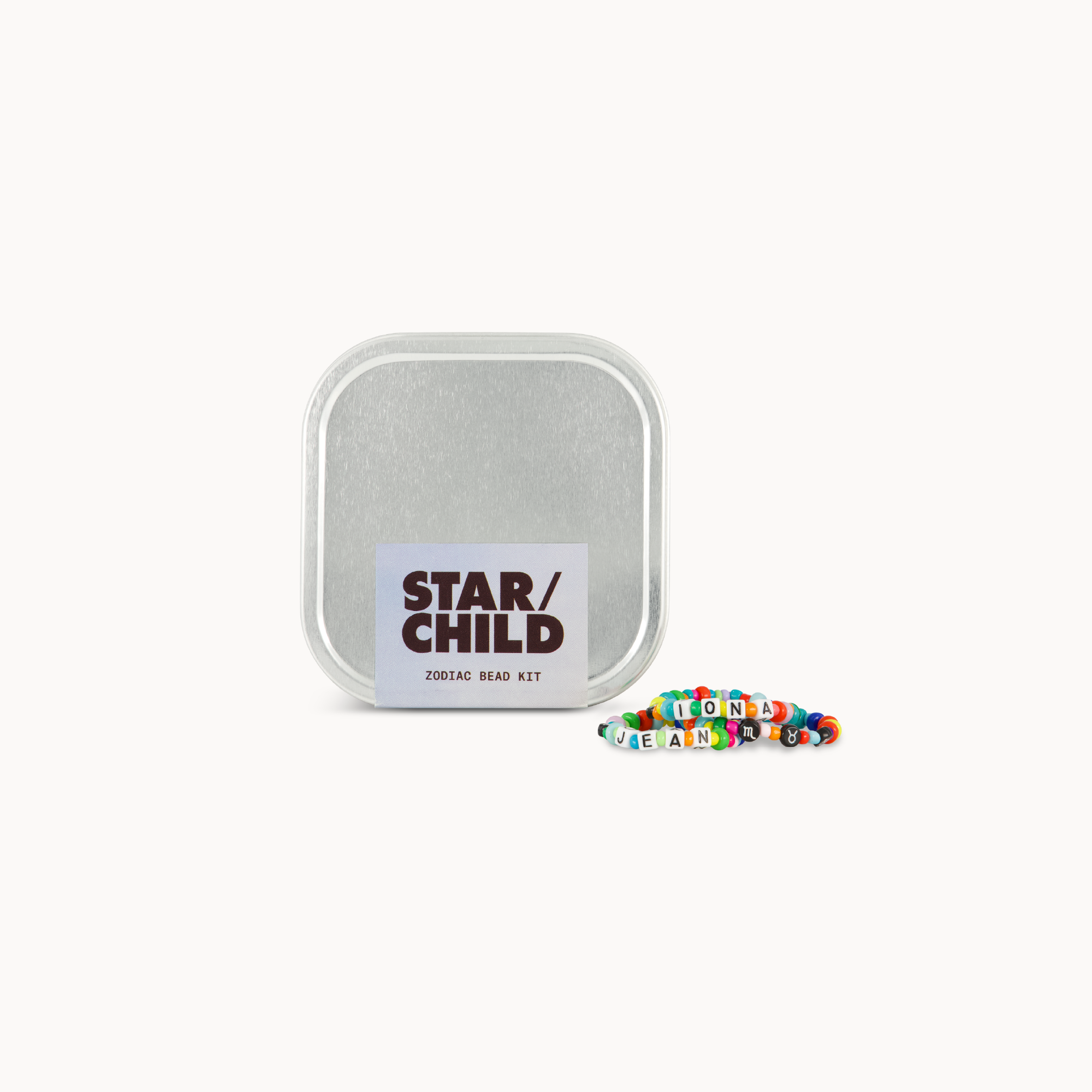 Zodiac Bead Kit featuring colorful beads, alphabet letters, zodiac symbols, clip, and stretchy cord for DIY astrology bracelets, sun sign, moon sign, taylor swift bracelet, friendship, kid, teen, creative astrology gift